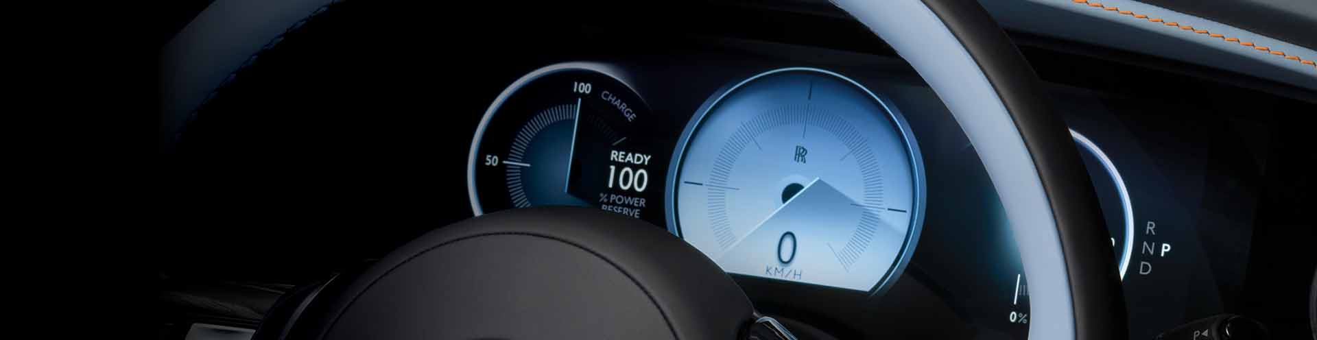 Rolls-Royce dashboard showing fully charged with electric power